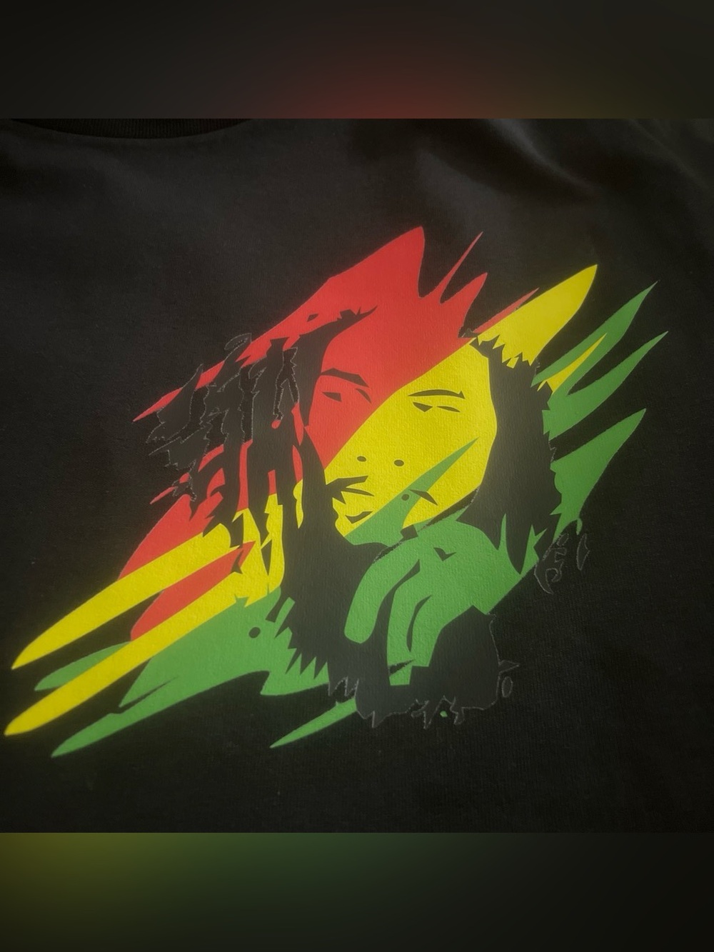 Bob Marley Graphic Tee with Red, Yellow & Green Face Print